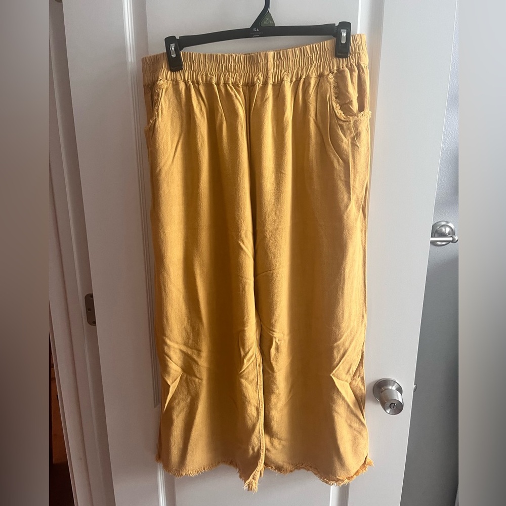 Umgee Frayed Wide Leg Yellow Pants